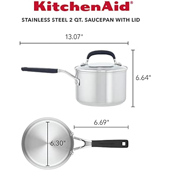 كيتشن إيد قدر من الفولاذ المقاوم للصدأ مع علامات قياس وغطاء سعة 2 لتر من الفولاذ المقاوم للصدأ المصقول - Image 3