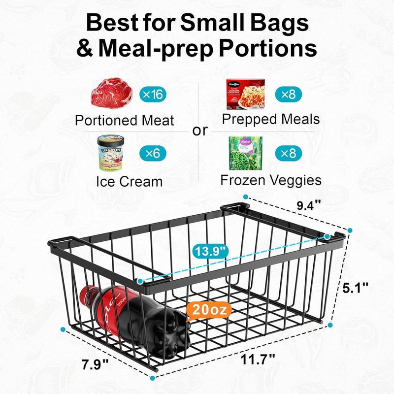iSPECLE Freezer Organizer Bins - 4 Pack Stackable Deep Freezer Organizer Bins for 5 Cu.Ft Chest Freezer Easy Get Food from Bottom without Digging, Add Space Sort Store More Frozen Food, Black - Image 4