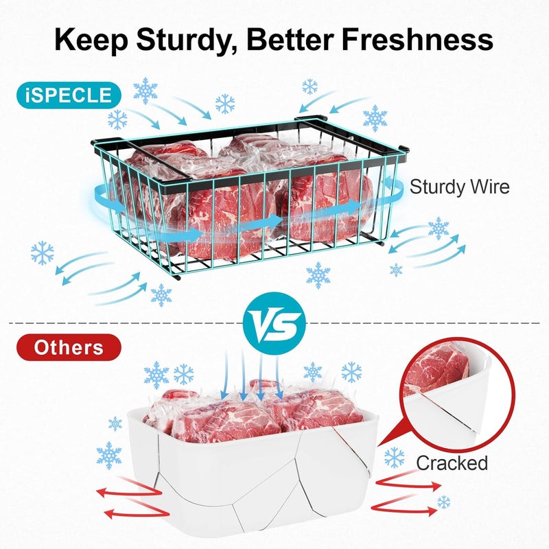 iSPECLE Freezer Organizer Bins - 4 Pack Stackable Deep Freezer Organizer Bins for 5 Cu.Ft Chest Freezer Easy Get Food from Bottom without Digging, Add Space Sort Store More Frozen Food, Black - Image 5