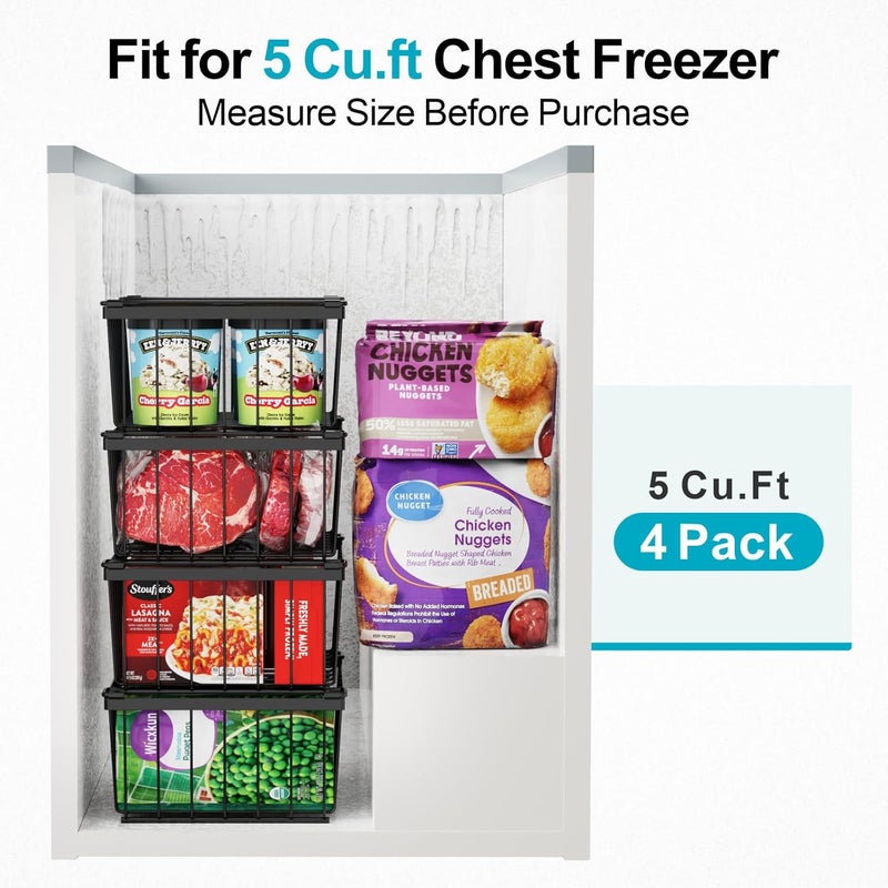 iSPECLE Freezer Organizer Bins - 4 Pack Stackable Deep Freezer Organizer Bins for 5 Cu.Ft Chest Freezer Easy Get Food from Bottom without Digging, Add Space Sort Store More Frozen Food, Black - Image 3