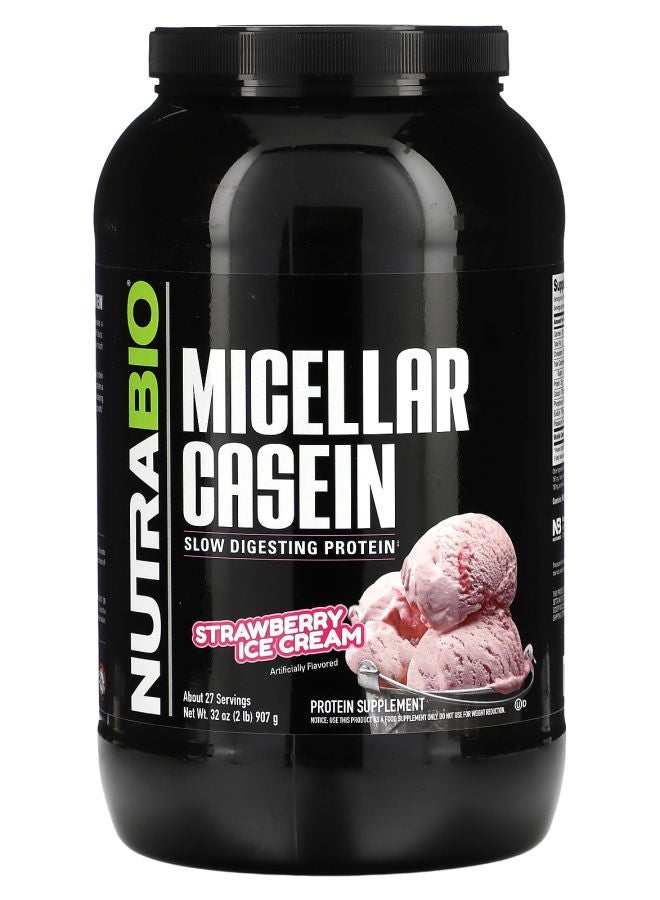 NutraBio Micellar Casein Strawberry Ice Cream 2 lb (907 g)