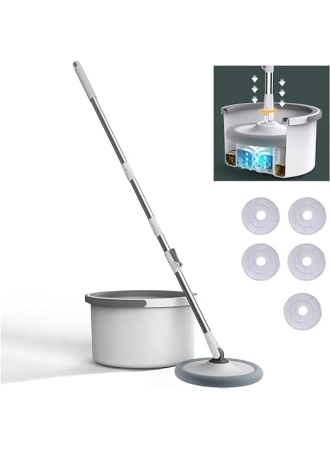 MIXDE Spin Mop and Bucket Set EasyWring Net Water Sewage Separation Mop Microfiber Hardwood Floor Mop Home Cleaning System with Adjustable Handle and 6 Refills - Image 1