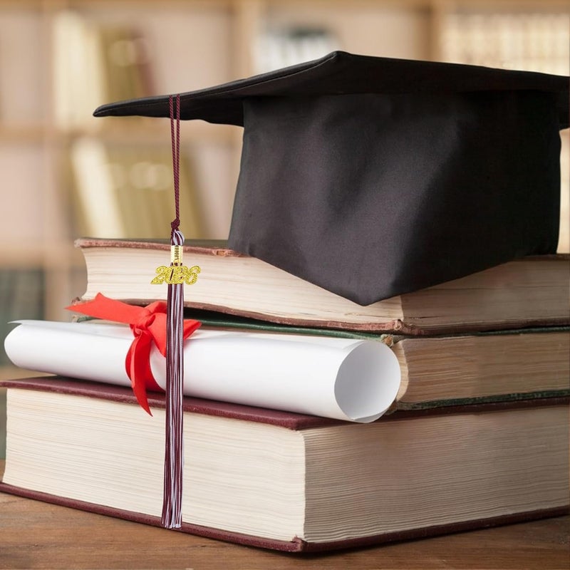 QEYMN شرابة تخرج 2026، شرابة تخرج كستنائية وبيضاء، شرابات قبعة التخرج، شرابات 2026 مع قلادة ذهبية لعام 2026 لإكسسوارات وزينة قبعة التخرج لحفلات قبعة الخريجين - Image 3