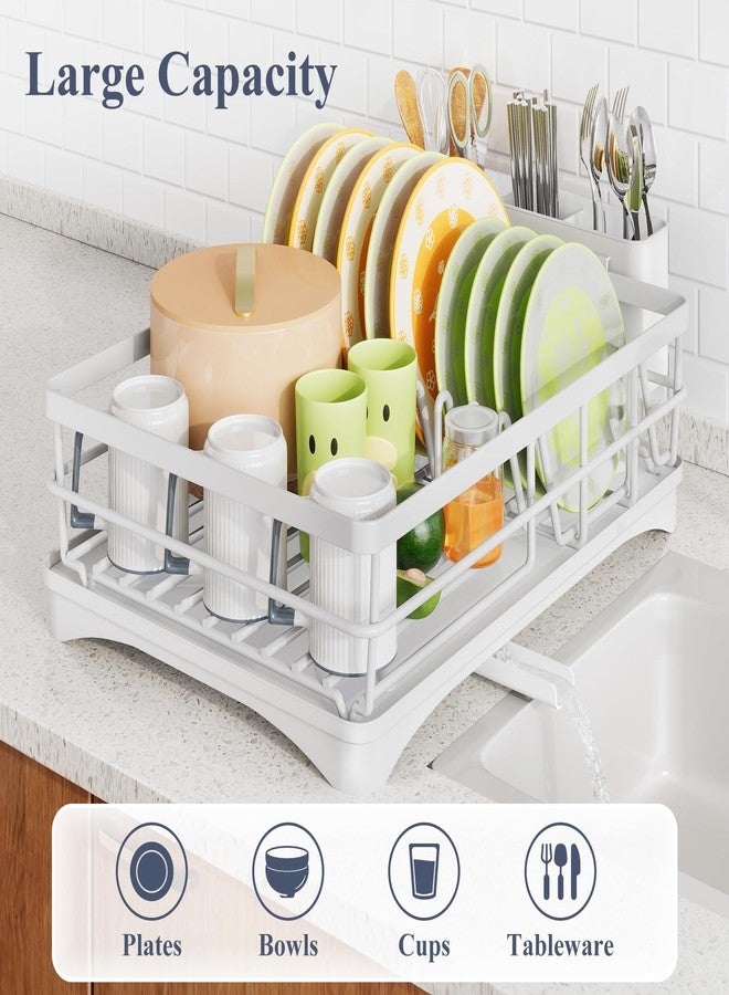 SAYZH Dish Drying Rack - Stainless Steel Dish Rack for Kitchen Counter, Large-Capacity Dish Drainer with Cutlery Holder, Kitchen Organizer for Dishes, Spoons and Forks, White - Image 3