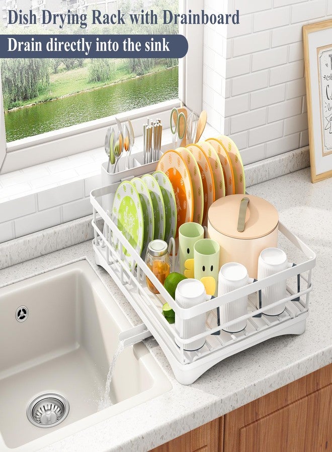 SAYZH Dish Drying Rack - Stainless Steel Dish Rack for Kitchen Counter, Large-Capacity Dish Drainer with Cutlery Holder, Kitchen Organizer for Dishes, Spoons and Forks, White - Image 2
