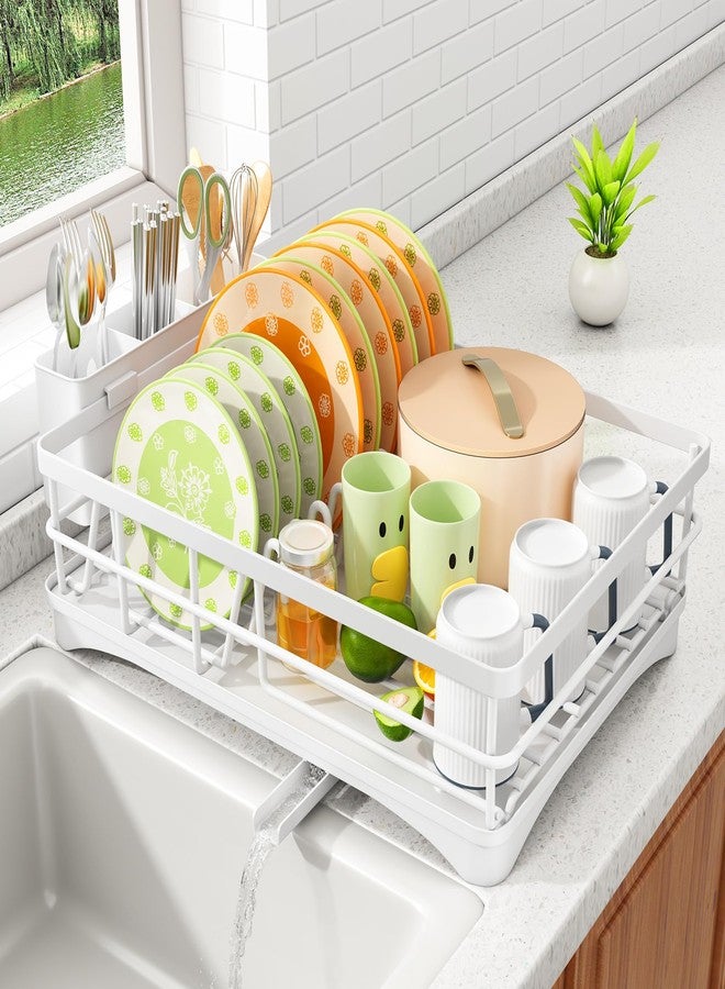 SAYZH Dish Drying Rack - Stainless Steel Dish Rack for Kitchen Counter, Large-Capacity Dish Drainer with Cutlery Holder, Kitchen Organizer for Dishes, Spoons and Forks, White - Image 1