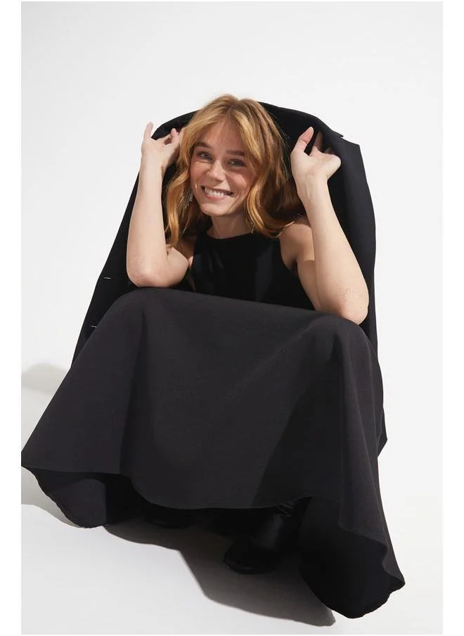 جون June Women A-Line Flared Maxi Length Woven Skirt Black