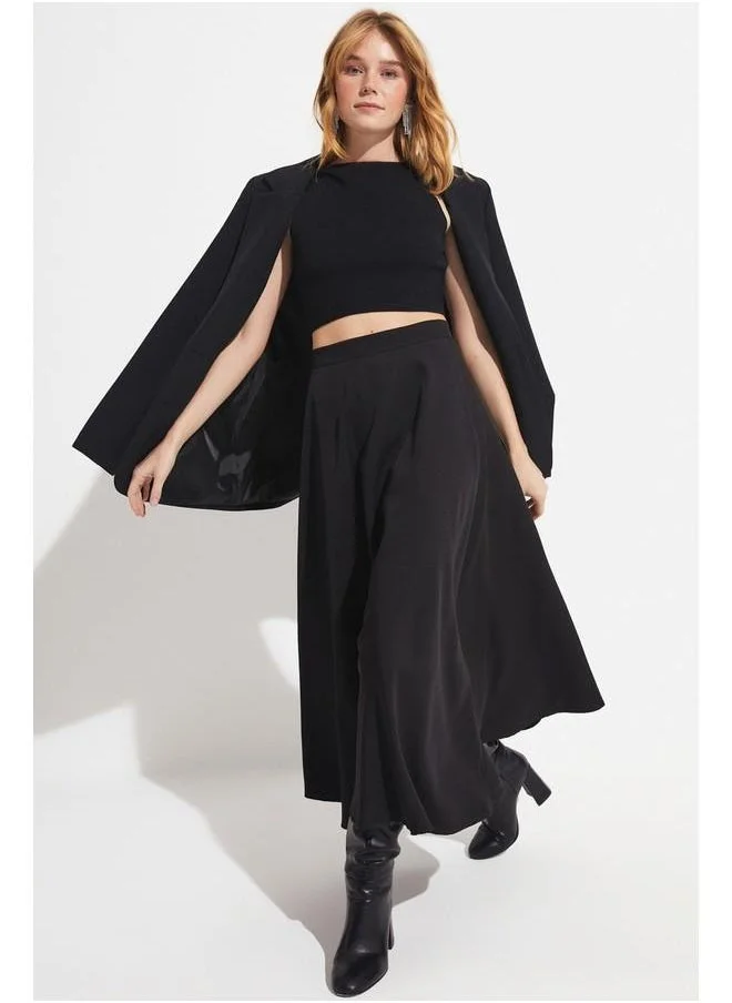 جون June Women A-Line Flared Maxi Length Woven Skirt Black