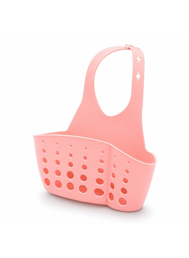 vsell24 Sink Sponge Holder Pink Kitchen Sink Caddy Organizer for Sponge Soap Dish Brush with Drain Tray Hanging Sink Storage Basket Kitchen Accessories - Image 1