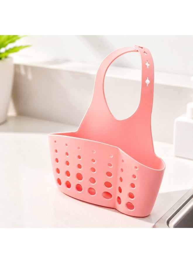 vsell24 Sink Sponge Holder Pink Kitchen Sink Caddy Organizer for Sponge Soap Dish Brush with Drain Tray Hanging Sink Storage Basket Kitchen Accessories - Image 3
