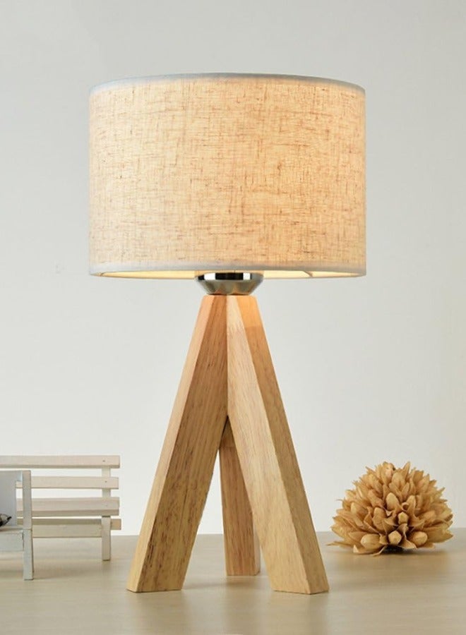 Student 3-Leg Learning Table Light, Desk Lamps for Study, Children’s Bedroom, Wood Desk Light with Cloth Shade, LED Table Lights