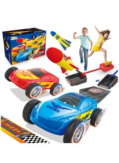 2 in 1 Car and Rocket Dueling Launch Toys for Kids, 2 Launcher with 2 Air Powered Cars and 6 Rockets,Fun Outdoor Toy,STEM Gift for Boys & Girls Age 3, 4, 5, 6, 7, 8+ Years Old