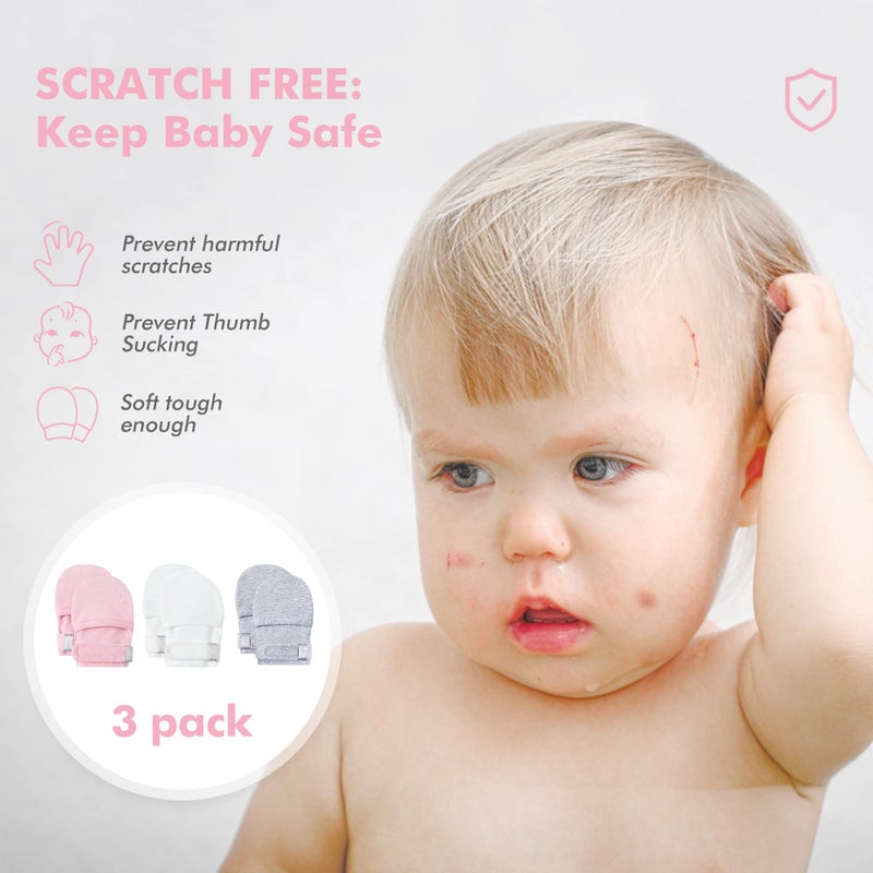 HAPIU Baby Mitten, 3 pack, Full Blush&Cloud&Gray Heather, 0-3 Months - Image 2