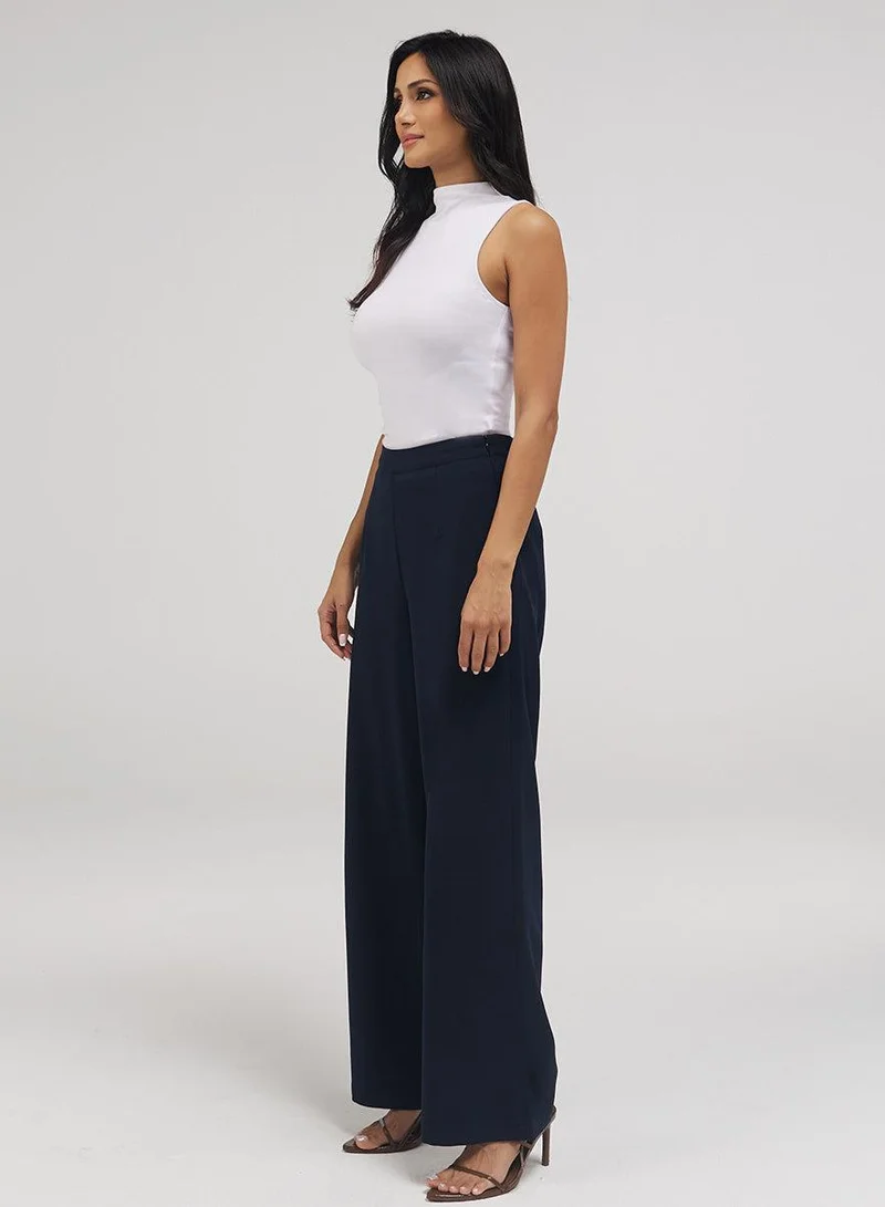 Zigzag Flared Leg Formal Pant - Navy Blue