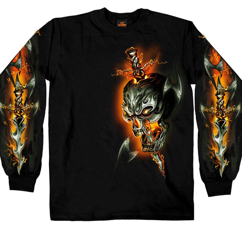 Hot Leathers mens Motorcycle GMS2068 Men s Electric Skull Long Sleeve Shirt Black 3XLarge US