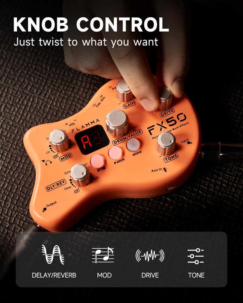 FLAMMA FX50 Practice Guitar Pedal Multi Effects Pedal Mini Portable with 40 Drum Rhythms15 Effects 32 Patches Tuner Function Support Both Corded and Battery Powered - Image 3