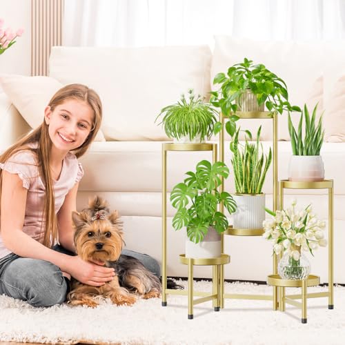 iDavosic.ly Plant Stand Indoor Outdoor, 6 Tier Corner Metal Flower Display Holder Shelf, Folding Tall Orchid Rack for Patio Balcony Porch Garden Living Room House, Gold - Image 2