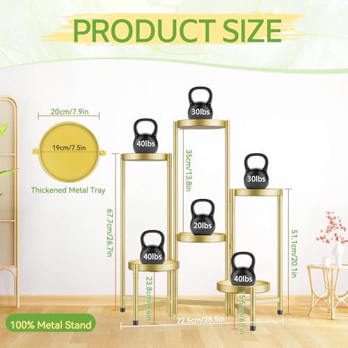 iDavosic.ly Plant Stand Indoor Outdoor, 6 Tier Corner Metal Flower Display Holder Shelf, Folding Tall Orchid Rack for Patio Balcony Porch Garden Living Room House, Gold - Image 3