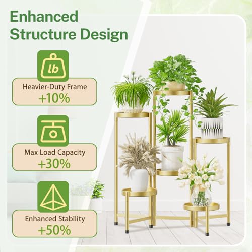 iDavosic.ly Plant Stand Indoor Outdoor, 6 Tier Corner Metal Flower Display Holder Shelf, Folding Tall Orchid Rack for Patio Balcony Porch Garden Living Room House, Gold - Image 5