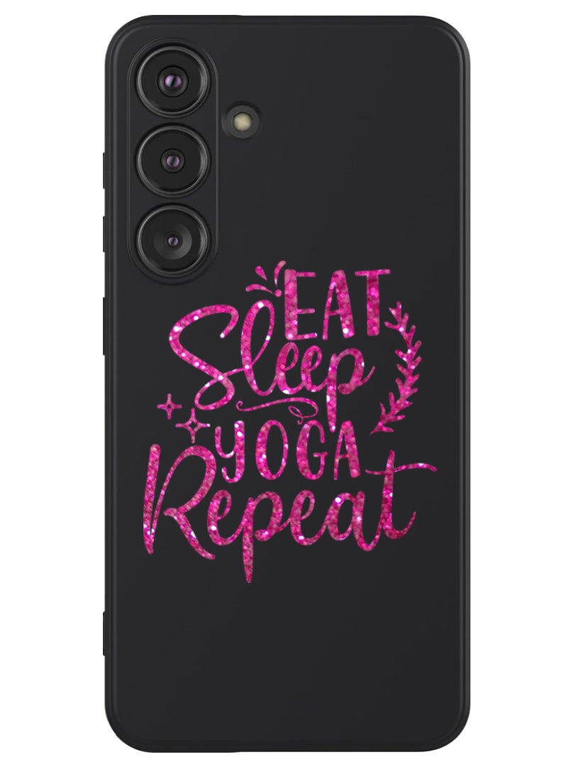 Theodor Protective Slim Fit Case Liquid Silicone Cover with Full Body Protection Anti-Scratch Shockproof Case For Samsung Galaxy S24 (Black) - Eat sleep yoga repeat - Image 1
