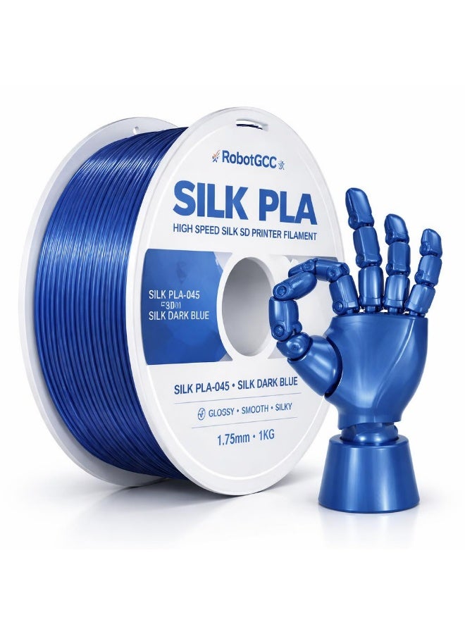 RobotGCC PLA Silk Dark Blue 3D Printer Filament, 1.75mm 1KG, Deep Dark Blue Premium Silk Finish, Low-Warping FDM PLA for Marine Sculptures and Awards - Image 1
