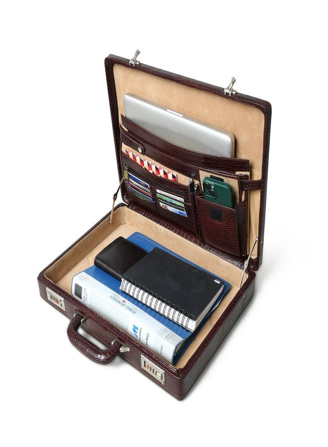 MaheTri Executive Croco Leather Suitcase/Briefcase for Men - 18" Laptop Bag in Buffalo Leather with Combination Lock | Handmade Business/Office/Travel Suitcase with Multiple Pockets | Genuine Leather Attachi - Image 3