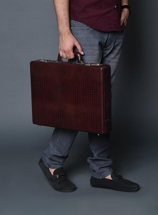 MaheTri Executive Croco Leather Suitcase/Briefcase for Men - 18" Laptop Bag in Buffalo Leather with Combination Lock | Handmade Business/Office/Travel Suitcase with Multiple Pockets | Genuine Leather Attachi - Image 4
