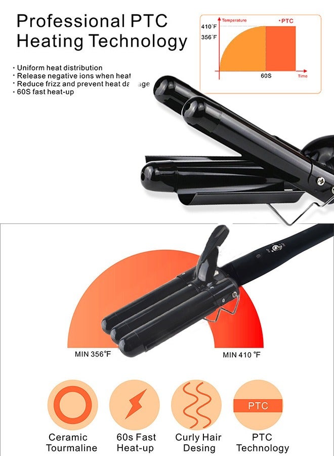 Yolu 3 Barrels Hair Curler Styling Tool, Hair Waver Curling Iron Wand 25mm With Temperature Adjustable  - Image 5