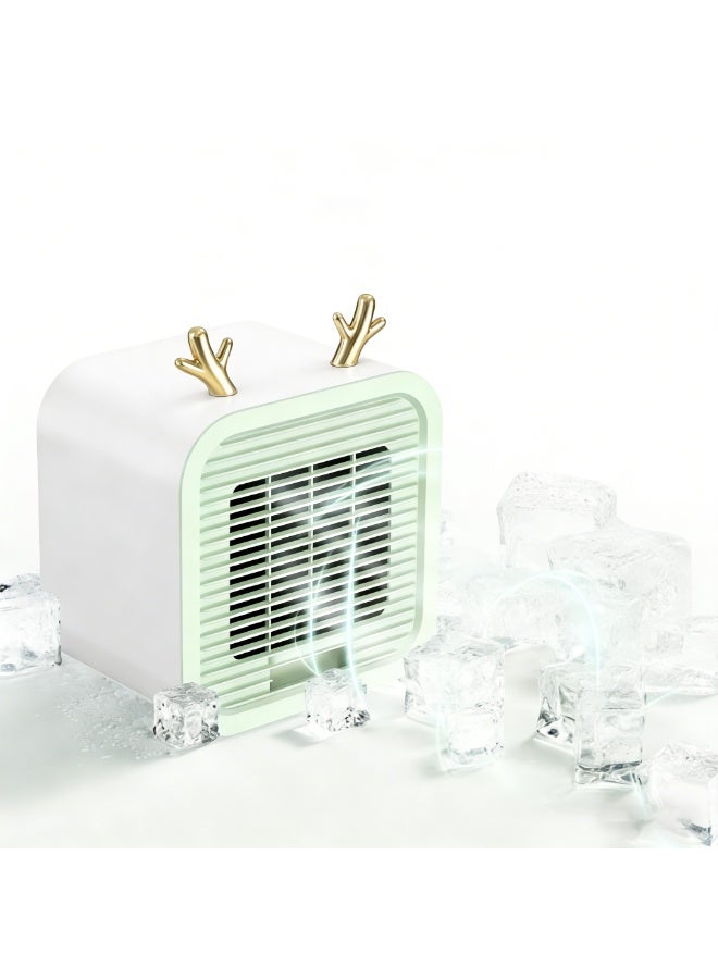 Portable Air Cooler with Ice Water Cooling Fan Effortless Rechargeable Desk Cooling Device, 3-Speed Quiet Personal Fan for Bedroom Apartment Office Tent Camping Dorm Travel Home Car Use