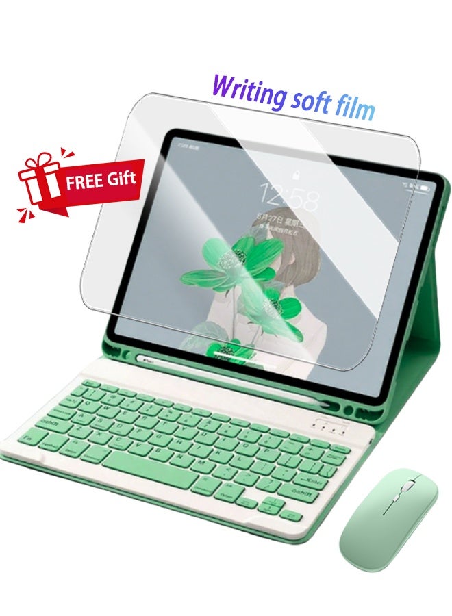 Ipad Cover 10.9/11 Inch Cover Bluetooth Keyboard Case For Ipad Pro 11/Air4/Air5/Air11(M2) Detachable Wireless Keyboard Pen Holder Ultra-Thin Leather Smart Case With Mouse+ Free Anti-Glare Screen Protector-Anti-Drop And Sandstorm Proof- Grass Green  - Image 3