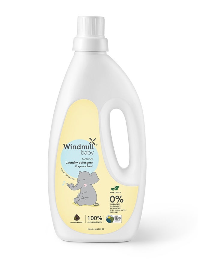 Windmill baby منظف غسيل سائل للأطفال خالي من العطور، معتمد من وزارة الزراعة الأمريكية، خالي من مسببات الحساسية، نباتي مع إنزيمات حيوية - 900 مل - Image 1