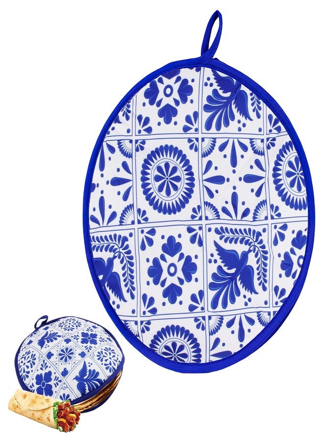 PQJSJDR 1 Pcs 12 Inch Tortilla Warmer Pouch,Blue Pattern Microwave Fabric Tortilla Warmer Pouch,Microwavable Insulated tortilla Holder,Keeps Naan and Pizza Rolls Warm for One Hour,for Family Feasts - Image 1