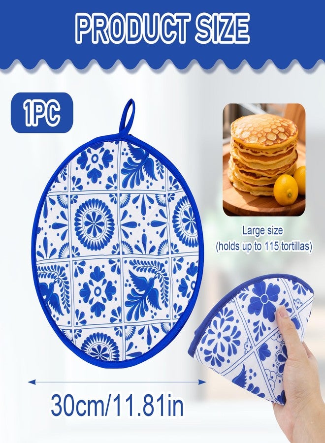 PQJSJDR 1 Pcs 12 Inch Tortilla Warmer Pouch,Blue Pattern Microwave Fabric Tortilla Warmer Pouch,Microwavable Insulated tortilla Holder,Keeps Naan and Pizza Rolls Warm for One Hour,for Family Feasts - Image 2