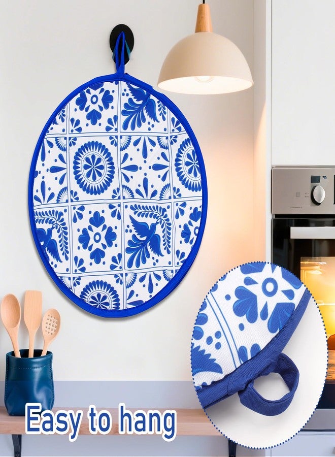 PQJSJDR 1 Pcs 12 Inch Tortilla Warmer Pouch,Blue Pattern Microwave Fabric Tortilla Warmer Pouch,Microwavable Insulated tortilla Holder,Keeps Naan and Pizza Rolls Warm for One Hour,for Family Feasts - Image 3