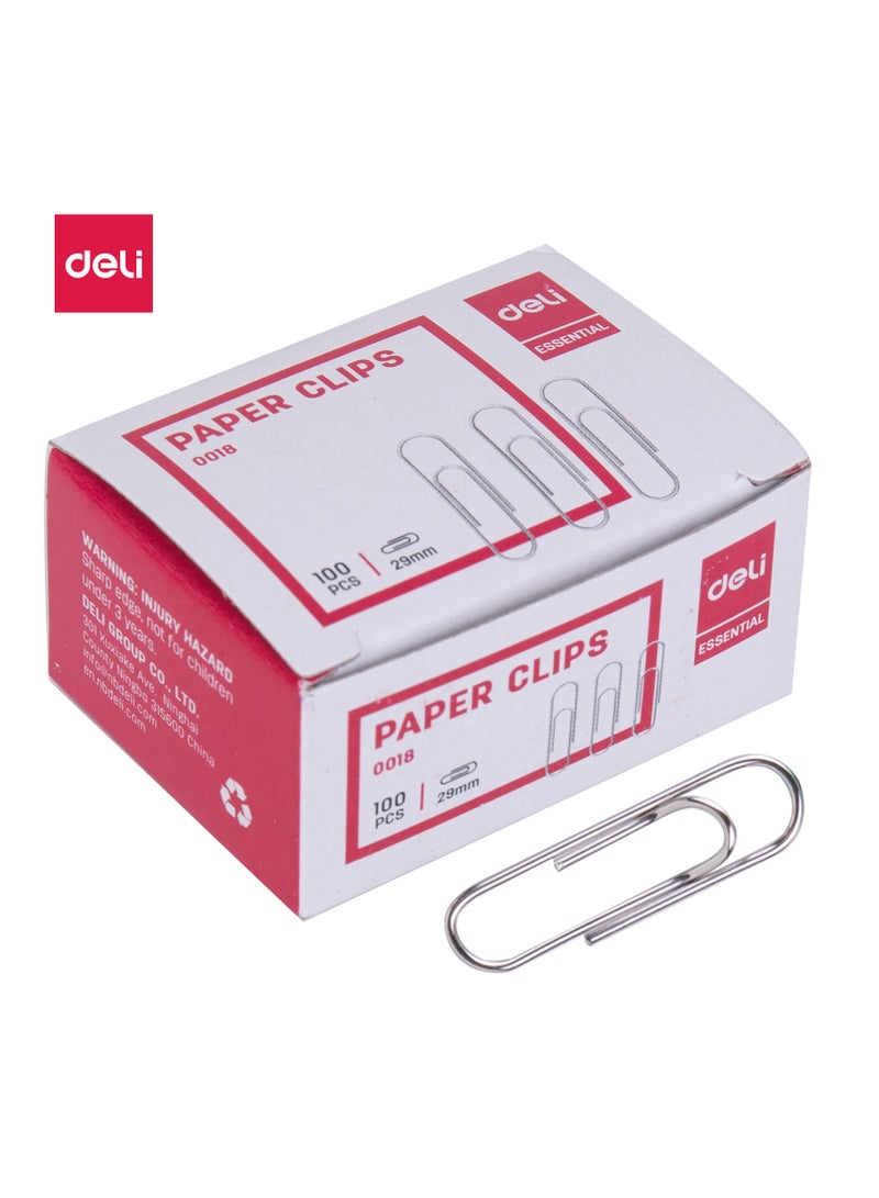 Deli E0018 Paper Clips - 29mm, Silver - Image 1