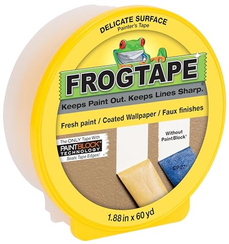 FrogTape Delicate Surface Painters Tape with PAINTBLOCK 2 Inch Wide 188 In x 60 Yds Low Adhesion Ideal for Freshly Painted Walls Trim Surfaces Yellow 1 Roll 280222
