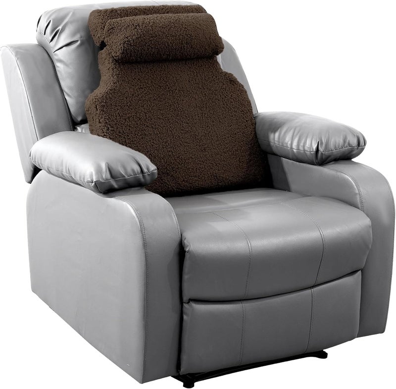 HOMBYS Sherpa Fleece Lumbar Support Pillow with Headrest for Recliner,Memory Foam Recliner Chair Cushion for Back Pain,Big High Back Support for Recliner with Chair Headrest for Elderly (Dark Coffee) - Image 1