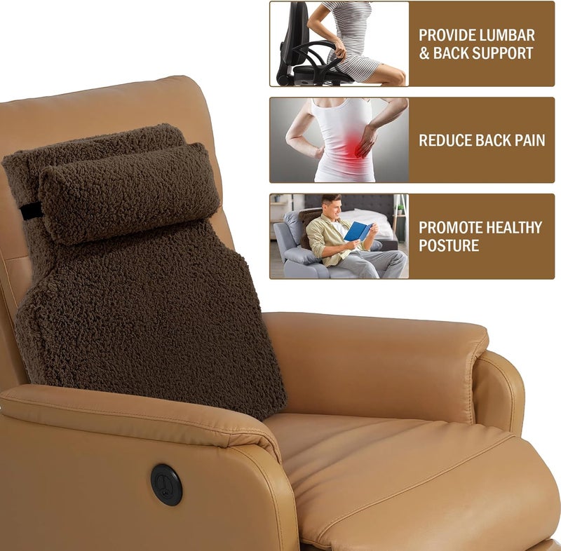 HOMBYS Sherpa Fleece Lumbar Support Pillow with Headrest for Recliner,Memory Foam Recliner Chair Cushion for Back Pain,Big High Back Support for Recliner with Chair Headrest for Elderly (Dark Coffee) - Image 4