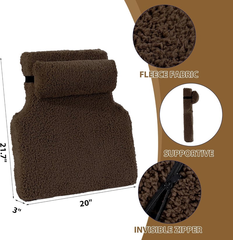 HOMBYS Sherpa Fleece Lumbar Support Pillow with Headrest for Recliner,Memory Foam Recliner Chair Cushion for Back Pain,Big High Back Support for Recliner with Chair Headrest for Elderly (Dark Coffee) - Image 2