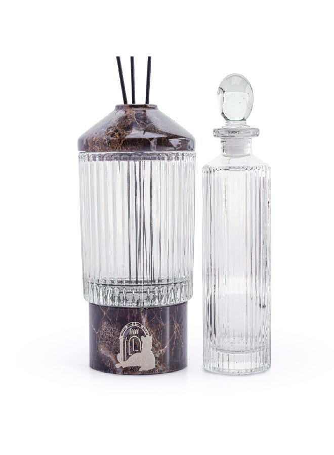 Layers Glassy (Emperador Brown) Reed Diffuser with Bottle – Natural Marble & Glass – Elegant Home Fragrance - Image 1