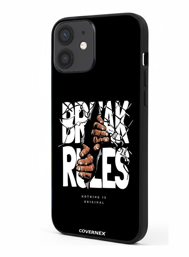 Covernex Apple iPhone 12 Mini Protective Case Cover Printed Featuring Break Rules Shattered Text Graphic - Image 1