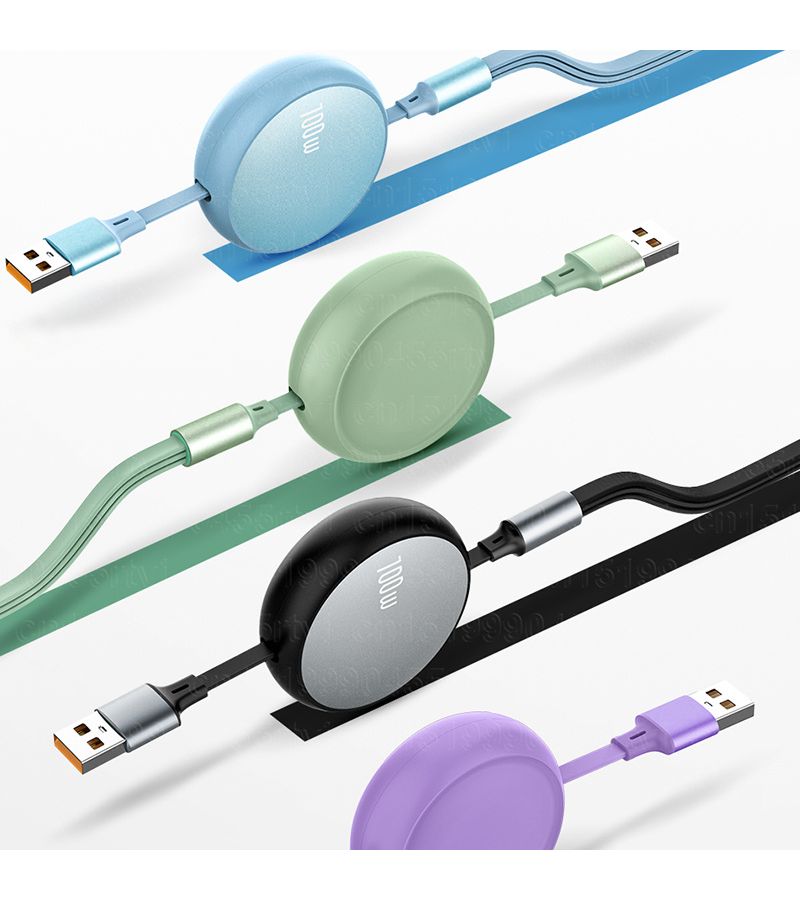شاحن USB-C أخضر، 6 أمبير، 100 واط، 3 في 1، سريع قابل للسحب، بطول 3.94 قدم، لأجهزة iPhone وسامسونج - Image 3