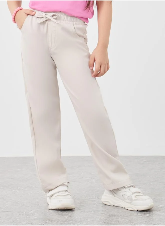 Styli Styli Solid Twill Pants with Drawstring