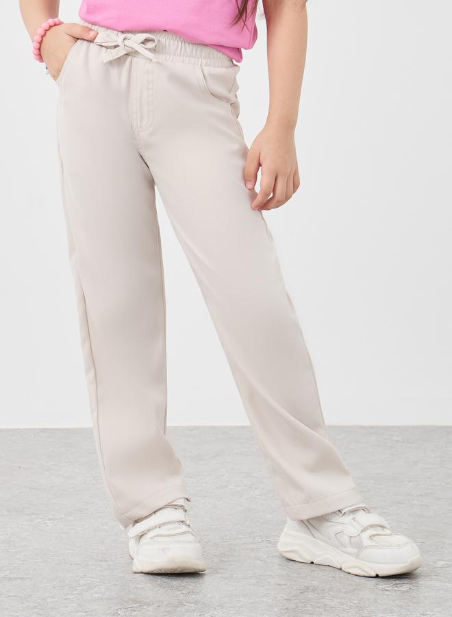 Styli Solid Twill Pants with Drawstring - Image 1