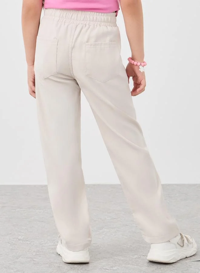 Styli Styli Solid Twill Pants with Drawstring