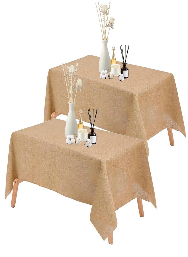 YEXEXINM 2 Pack Natural Burlap Tablecloth, 63x108 inch Rectangle Farmhouse Jute Table Cover for Holiday Party Home Kitchen Indoor Table - Image 1