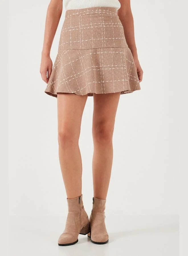 ليلا تنورة شتوية قصيرة بكشكشة كاروهات ليلا للنساء