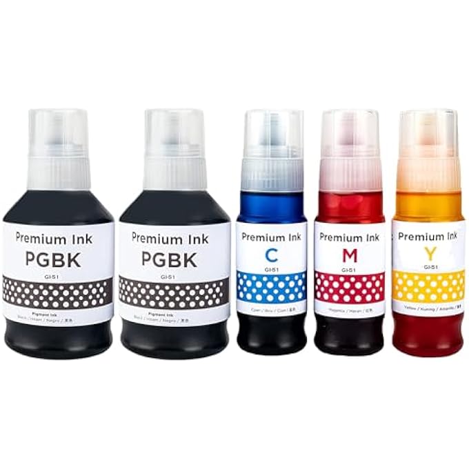 GI-51 GI51 INK COMPATIBLE WITH CANON GI-51 GI51 INK CARTRIDGE MULTIPACK COMPATIBLE WITH PIXMA G1520 G1560 G2520 G2560 G3520 G3560 G2570 G4570 G1530 (5 PACK, 2 BLACK/CYAN/MAGENTA) A/YELLOW) - Image 1