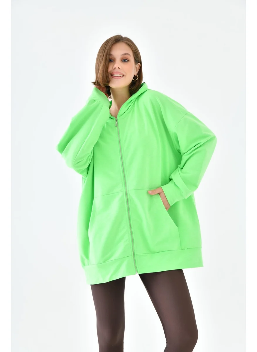 Garmi Ftz Women Zippered Sweat N.Green