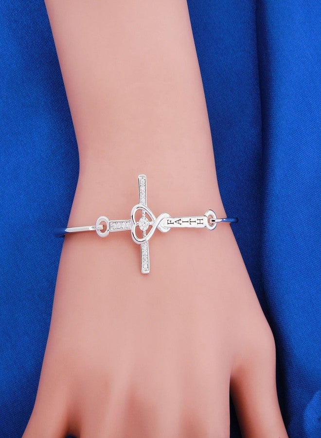 WUSUANED Infinity Love Heart God Cross With Faith Inscription Christian Bracelet Religious Gift for Women(faith cross bracelet silver) - Image 5